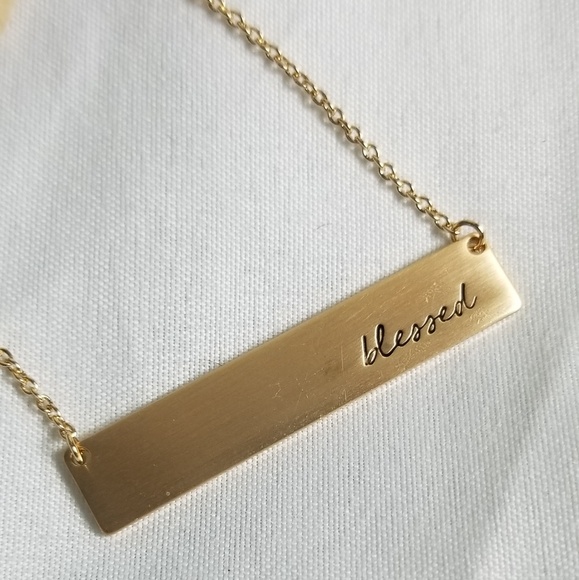 🆕️Gold Bar Cursive "Blessed" Necklace - Picture 1 of 4